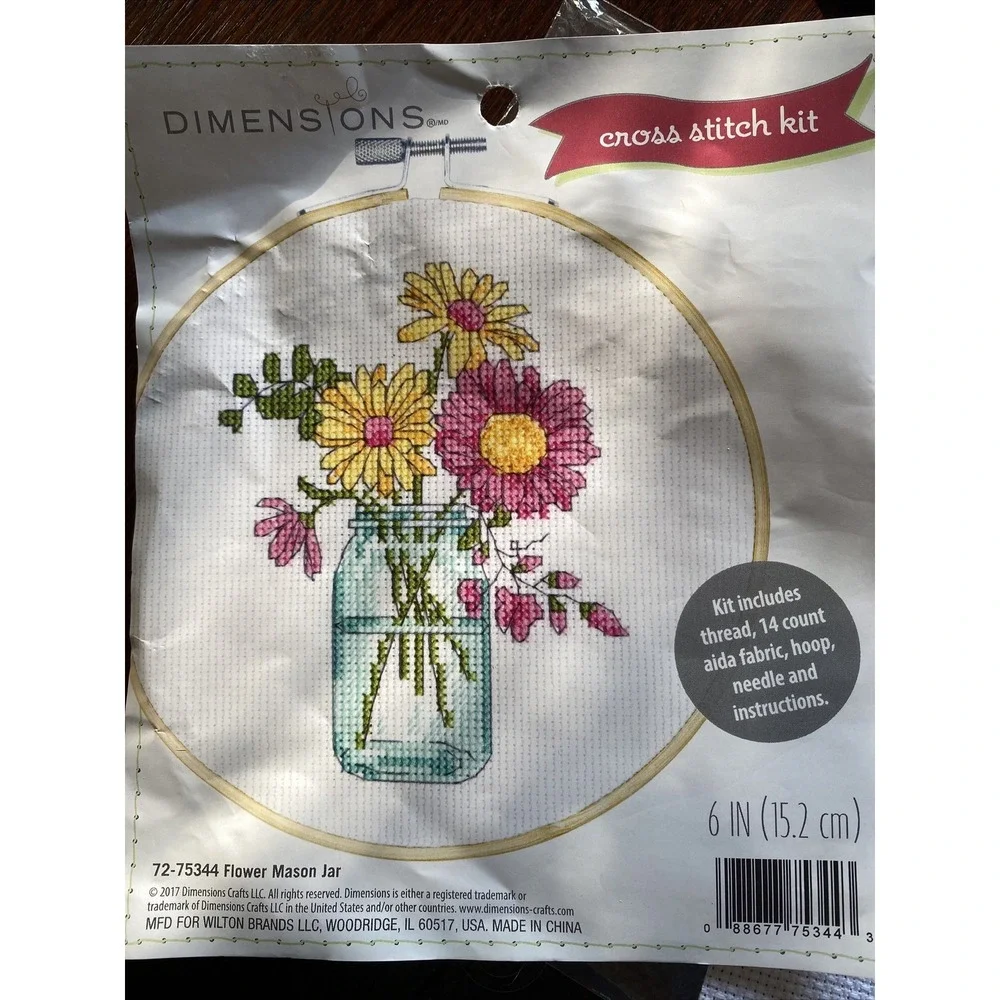 Dimensions Cross Stitch‎ Kit Flower Mason Jar 6